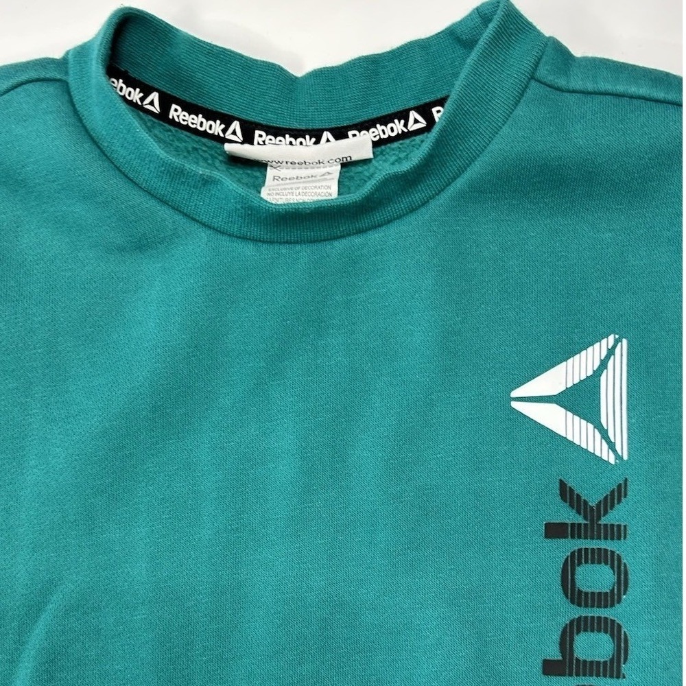 Reebok Athletic Fleece Crewneck Sweatshirt Size Small 6/7 Pocket Sleeve Green